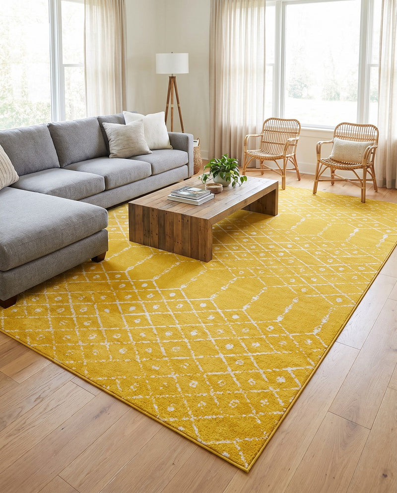 Marrakesh Lattice Collection Area Rug - Casablanca (Yellow) Rectangle Yellow  lifestyle 19