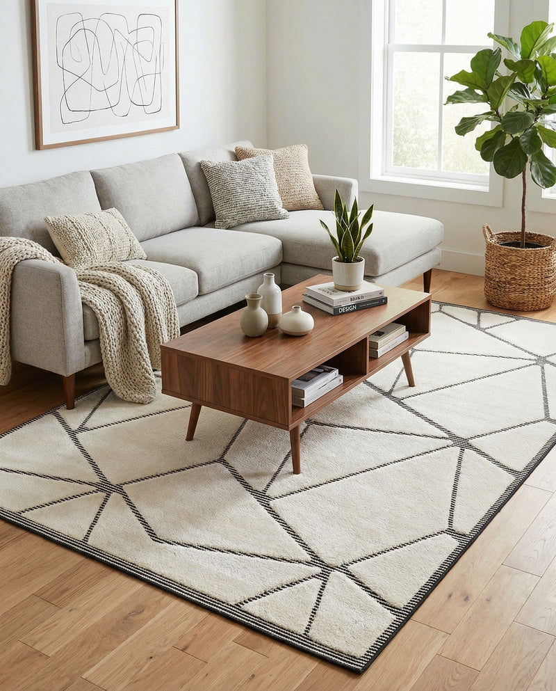 Monochrome Collection Area Rug -  Onyx Rectangle Ivory White  lifestyle 45
