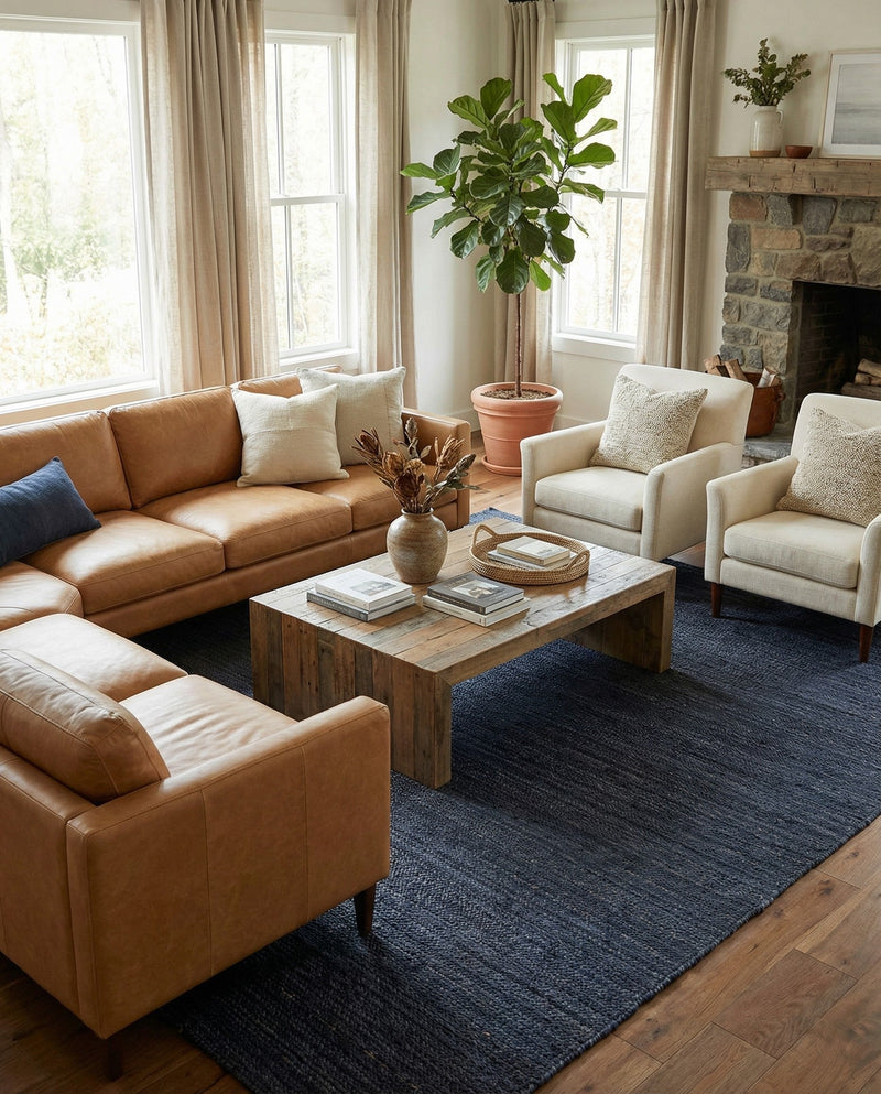 Woven Seaside Jute Collection Area Rug - Savannah (Navy Blue) Rectangle Navy Blue  lifestyle 7