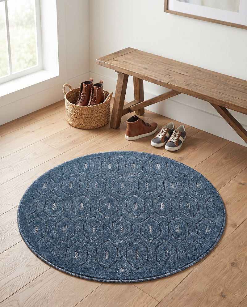 Garden Lattice Charm Collection Area Rug - Arbor (Navy Blue) Round Navy Blue  lifestyle 62