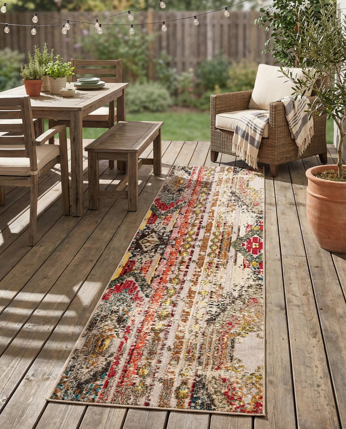Outdoor Marrakesh Collection Area Rug -  Agadir Runner Multi Beige  lifestyle 141