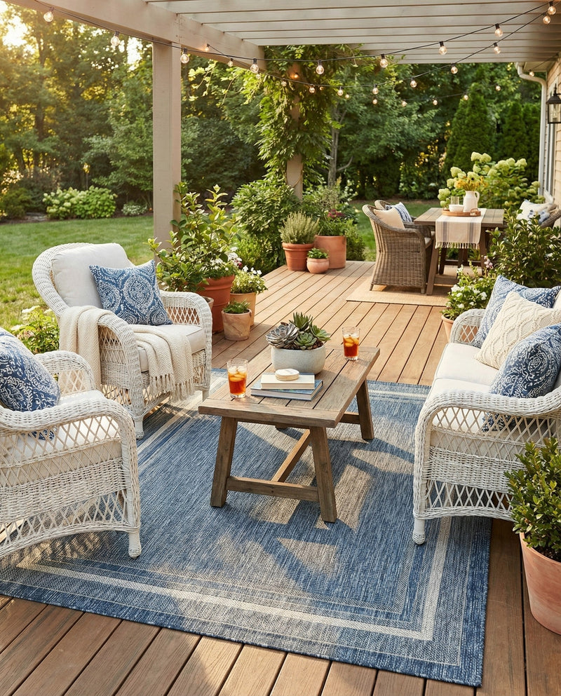 Terrace Fringe Collection Area Rug - Veranda (Blue) Rectangle Blue  lifestyle 6
