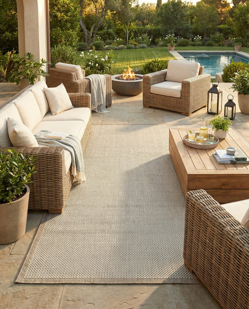 Terrace Fringe Collection Area Rug - Patio Rectangle Beige  lifestyle 11