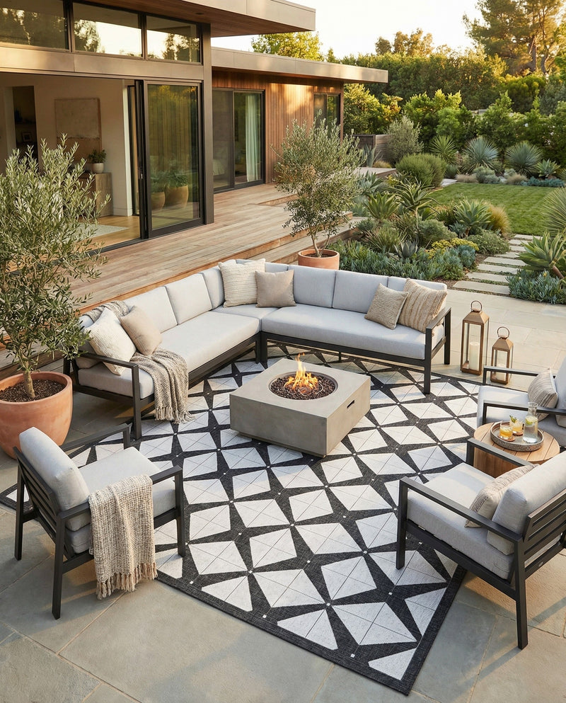 Urban Terrace Collection Area Rug -  Hudson Square Black and White  lifestyle 77