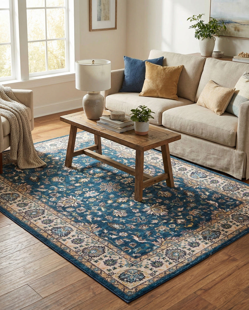 Casablanca Tapestry Collection Area Rug -  Marrakech (Egyptian Blue) Rectangle Egyptian Blue  lifestyle 7