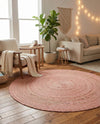 Woven Seaside Jute Collection Area Rug - Savannah (Light Pink) Round Light Pink  lifestyle 70
