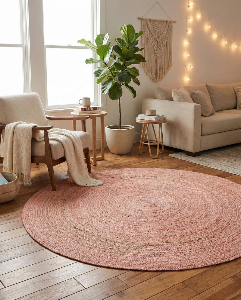 Woven Seaside Jute Collection Area Rug - Savannah (Light Pink) Round Light Pink  lifestyle 70
