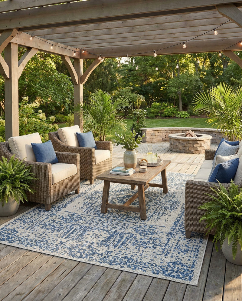 Patio Heritage Collection Area Rug - Savannah (Blue) Rectangle Blue  lifestyle 13