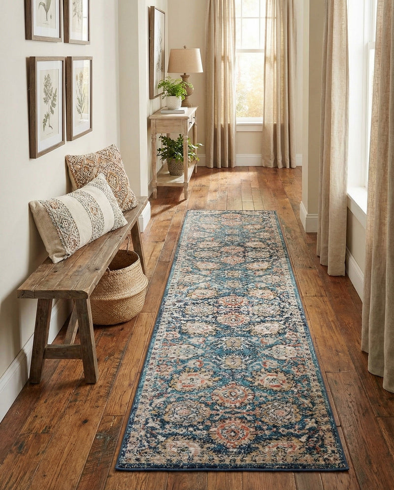 Seville Stripes Collection Area Rug -  Cordoba (Blue) Runner Blue  lifestyle 33