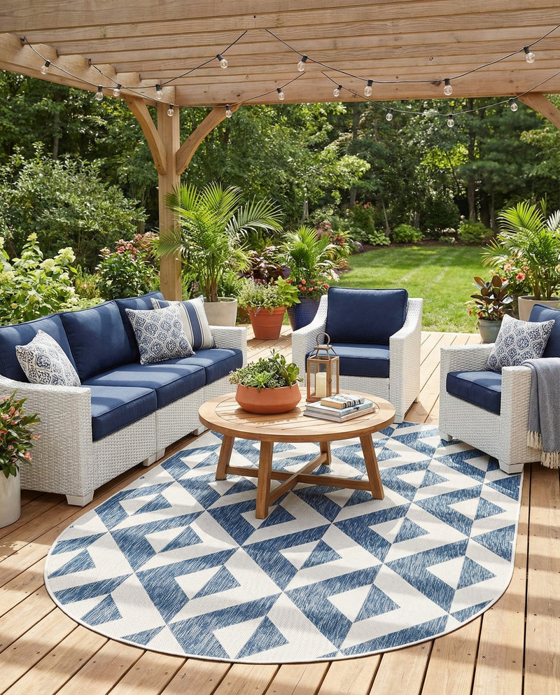 Urban Oasis Rugs Collection Area Rug -  Highrise (Blue) Oval Blue  lifestyle 50