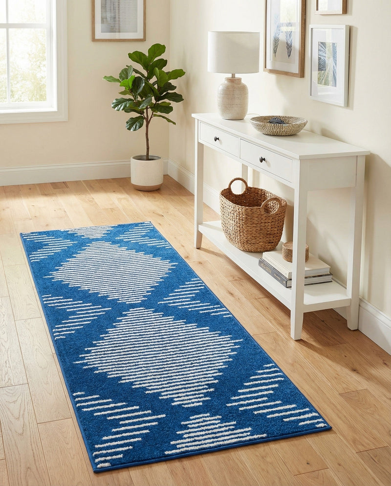 Seychelles Stripes Collection Area Rug - Mahe (Navy Blue) Runner Navy Blue  lifestyle 40