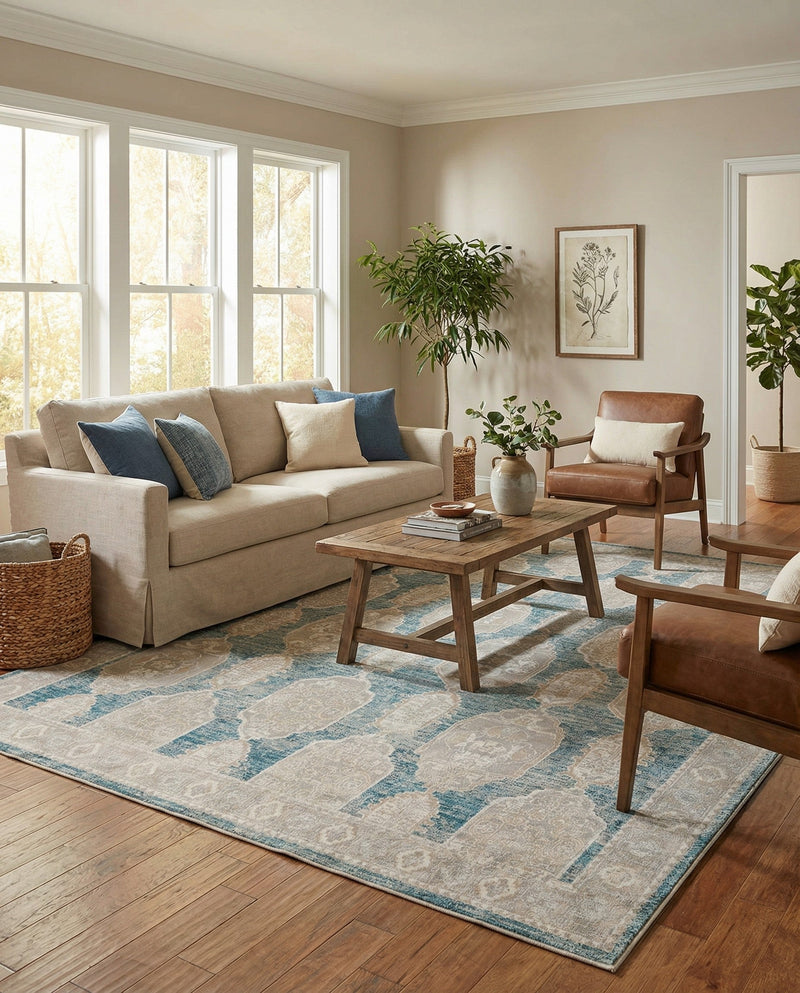 Seville Stripes Collection Area Rug -  Granada (Blue) Rectangle Blue  lifestyle 22