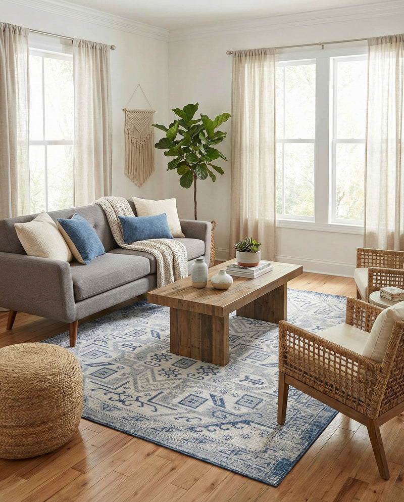 Tribal Terrace Treasures Collection Area Rug - Mayan Marina (Blue) Rectangle Blue  lifestyle 29