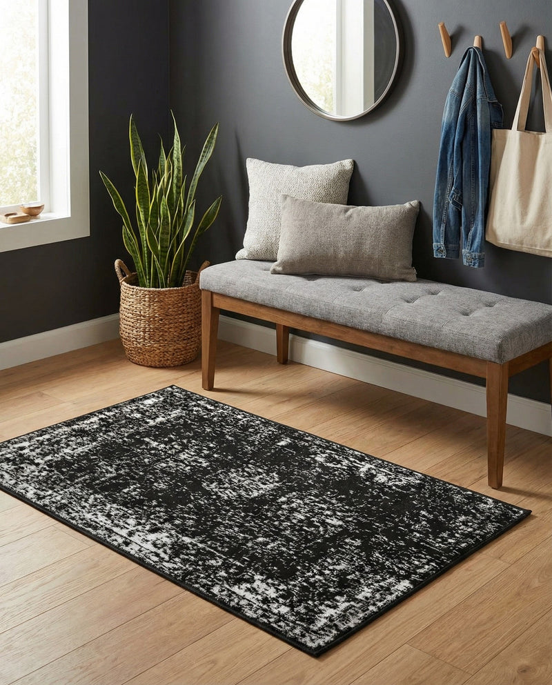 Riviera Elegance Collection Area Rug - Antibes (Black) Rectangle Black  lifestyle 20