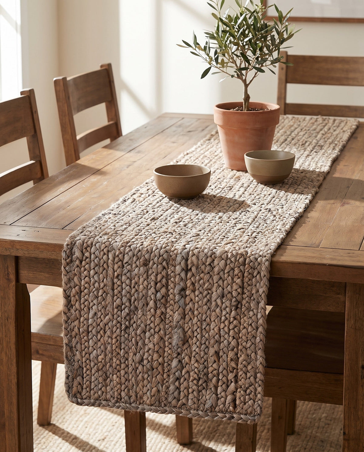 Woven Seaside Jute Collection Area Rug - Savannah (Gray) Table Runner Gray  lifestyle 92