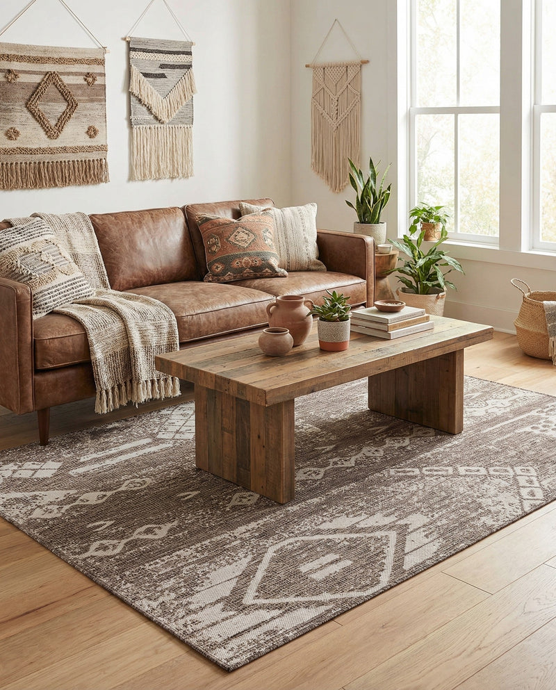 Desert Nomad Terrace Collection Area Rug - Sahara (Brown) Rectangle Brown  lifestyle 27