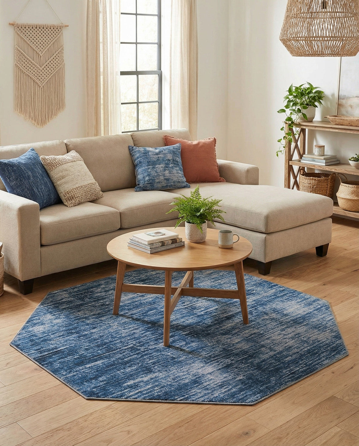 Sahara Essence Collection Area Rug - Oasis (Blue) Octagon Blue  lifestyle 93