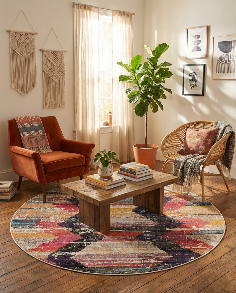 Colorburst Oasis Collection Area Rug -  Mirage Round Multi  lifestyle 70