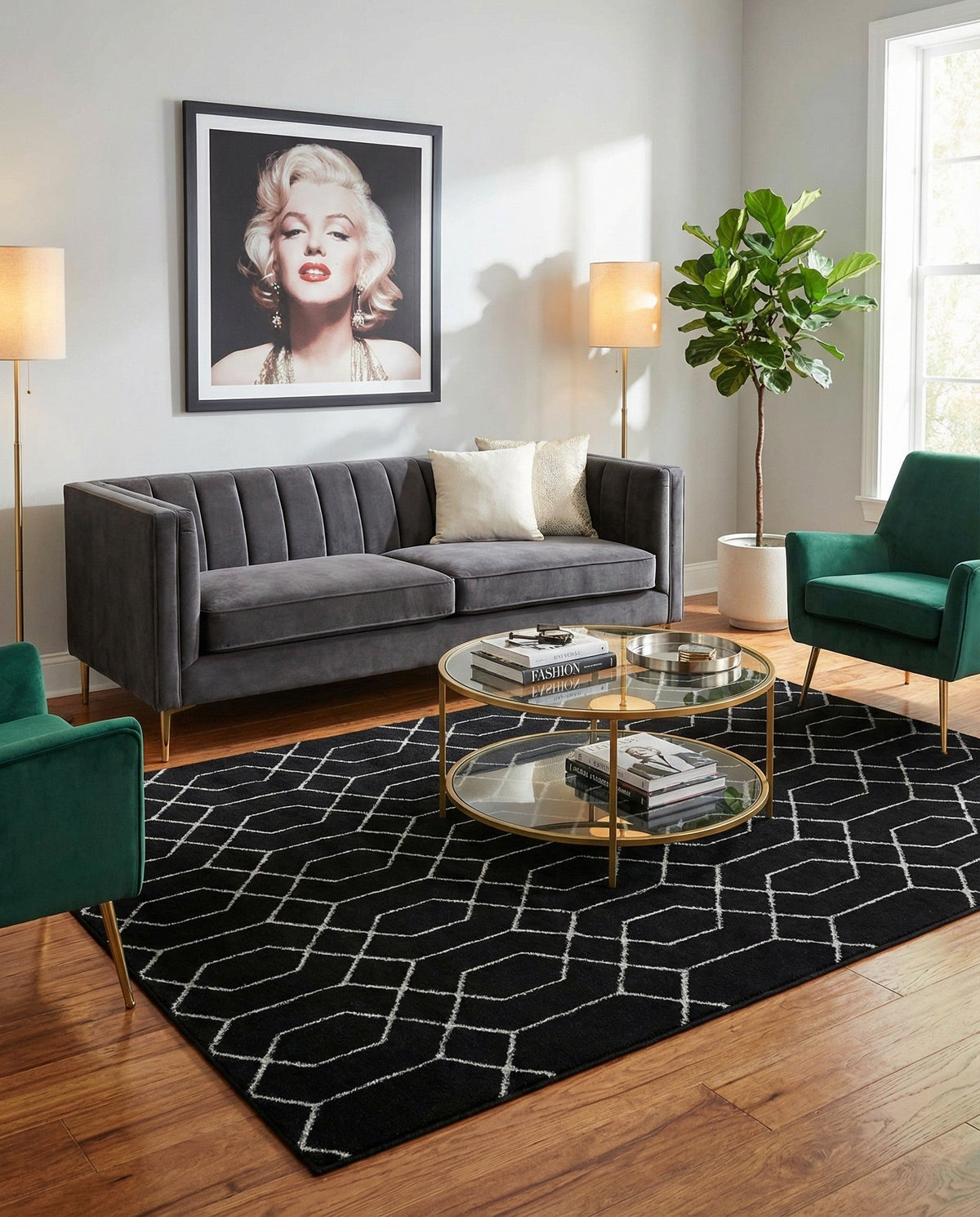 Hollywood Luxe Collection Area Rug - Sunset Rectangle Black and Silver  lifestyle 91
