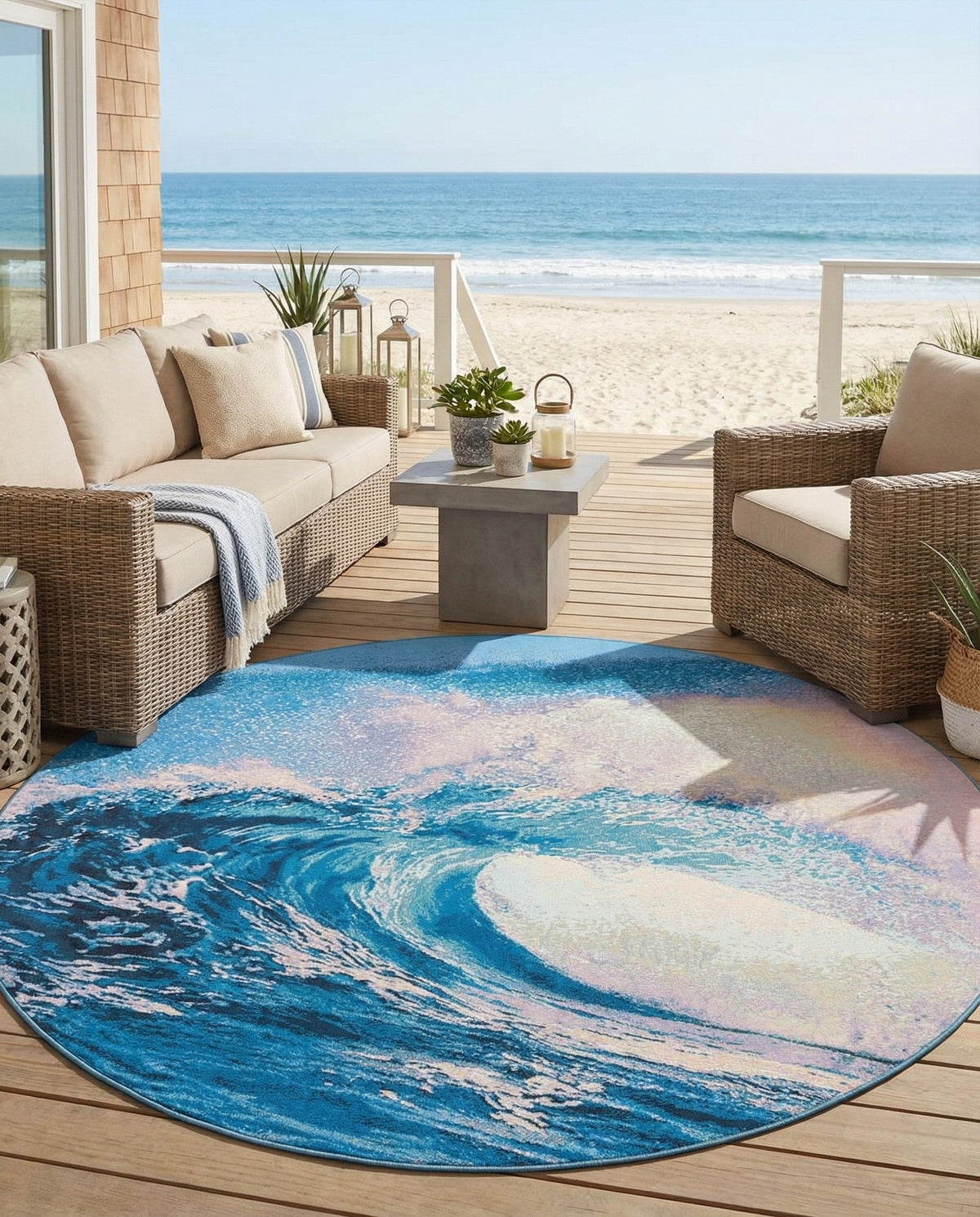 Urban Terrace Collection Area Rug - Veranda Round Blue  lifestyle 63