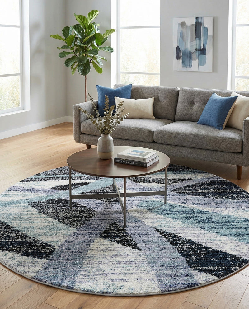 Santa Fe Trails Collection Area Rug -  Navajo Round Gray and Ivory  lifestyle 60