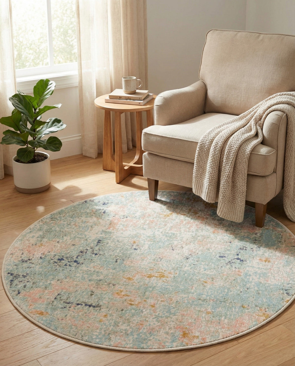 Lagoon Oasis Collection Area Rug -  Seagrass Round Multi  lifestyle 103
