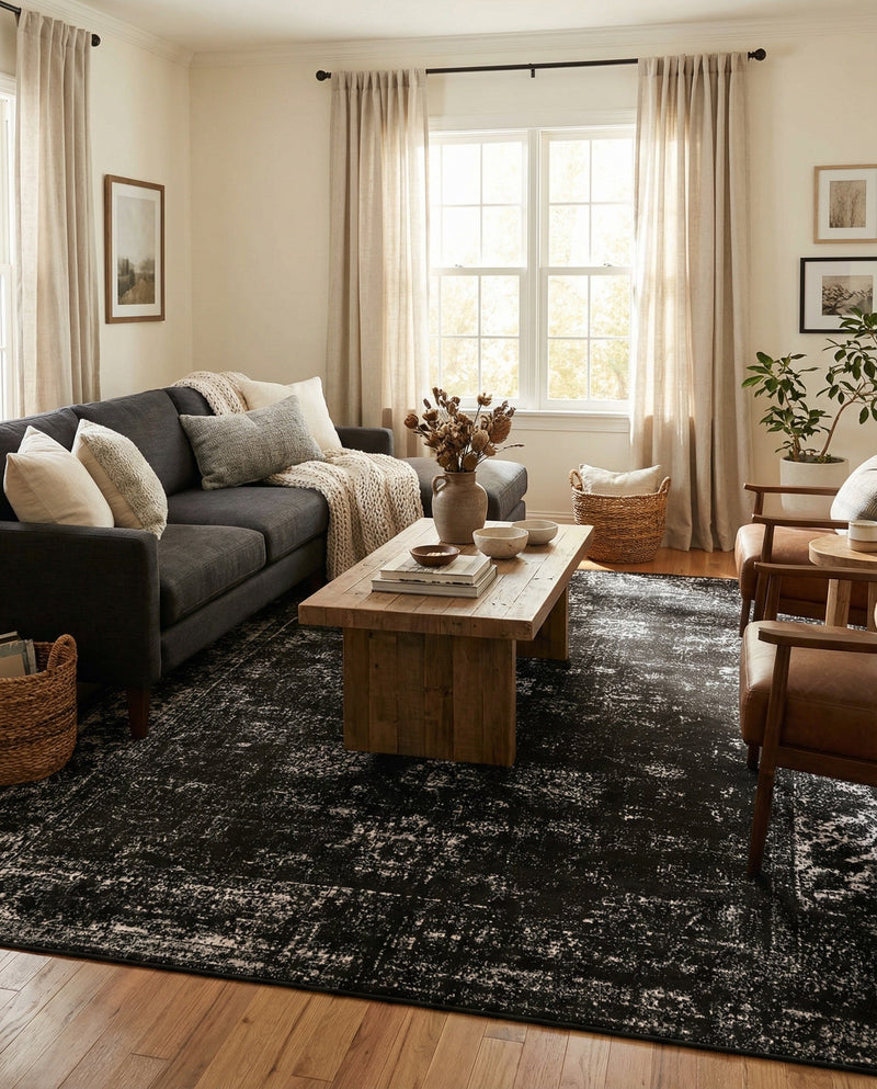 Riviera Elegance Collection Area Rug - Antibes (Black) Rectangle Black  lifestyle 11
