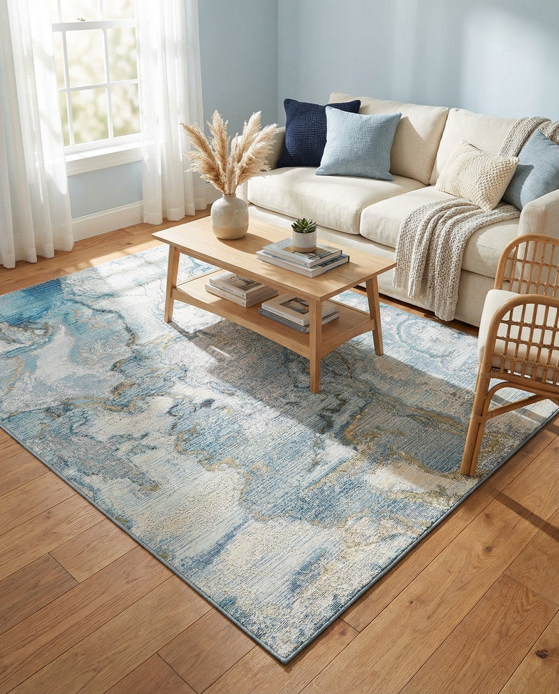 Urban Terrace Collection Area Rug -  Vertex Rectangle Blue and Ivory  lifestyle 13