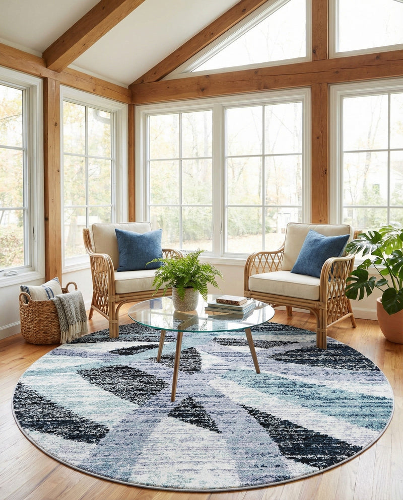 Santa Fe Trails Collection Area Rug -  Navajo Round Gray and Ivory  lifestyle 61