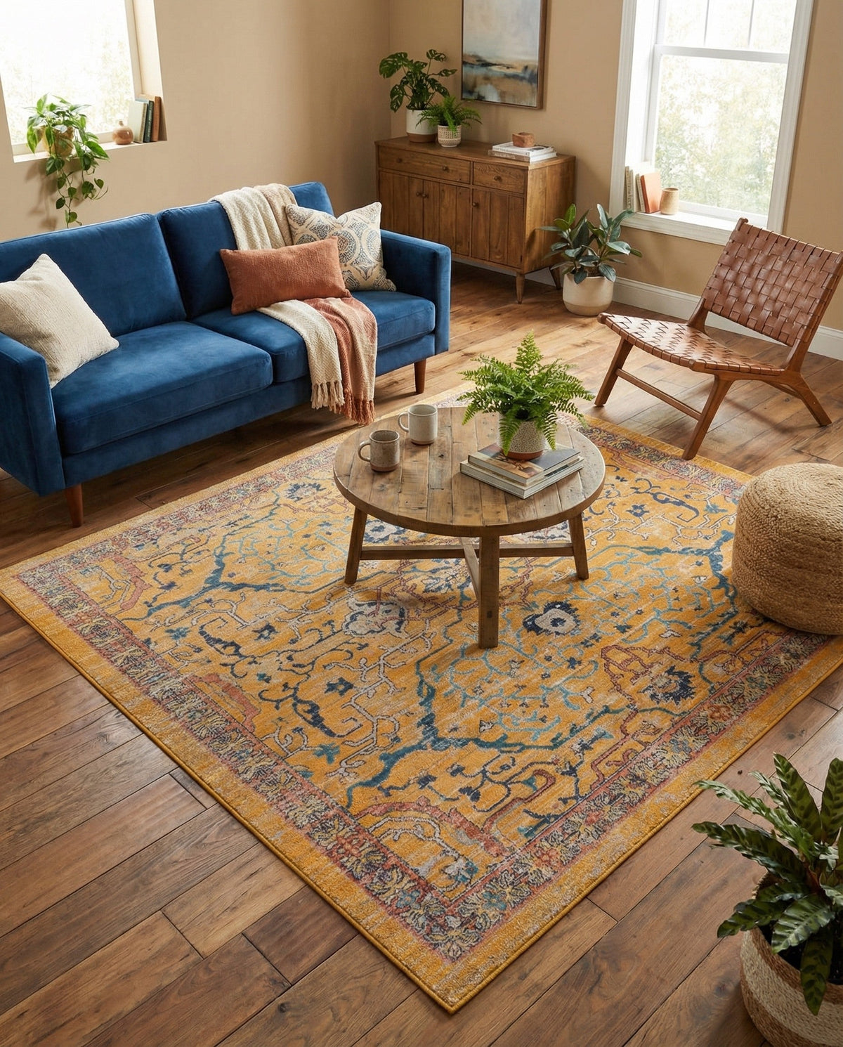 Seville Stripes Collection Area Rug -  Malaga (Yellow) Square Yellow  lifestyle 97