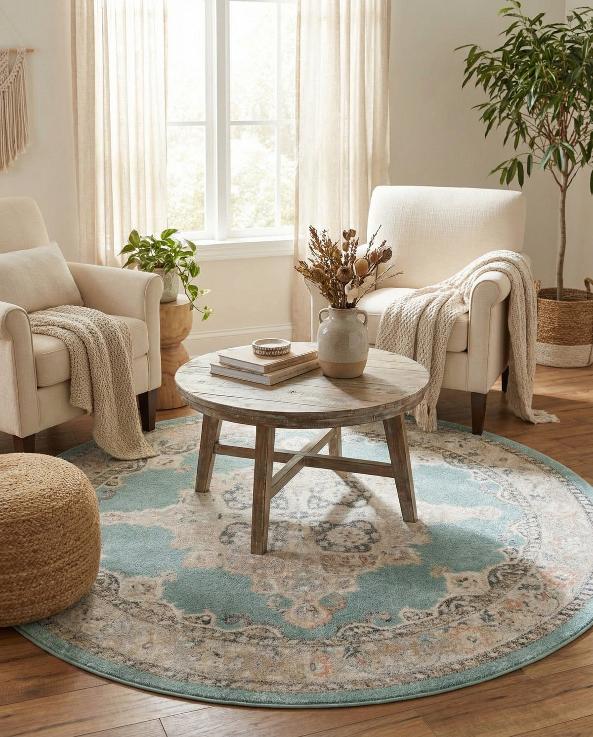 Beverly Grove Collection Area Rug -  Fairfax (Aqua) Round Aqua  lifestyle 88