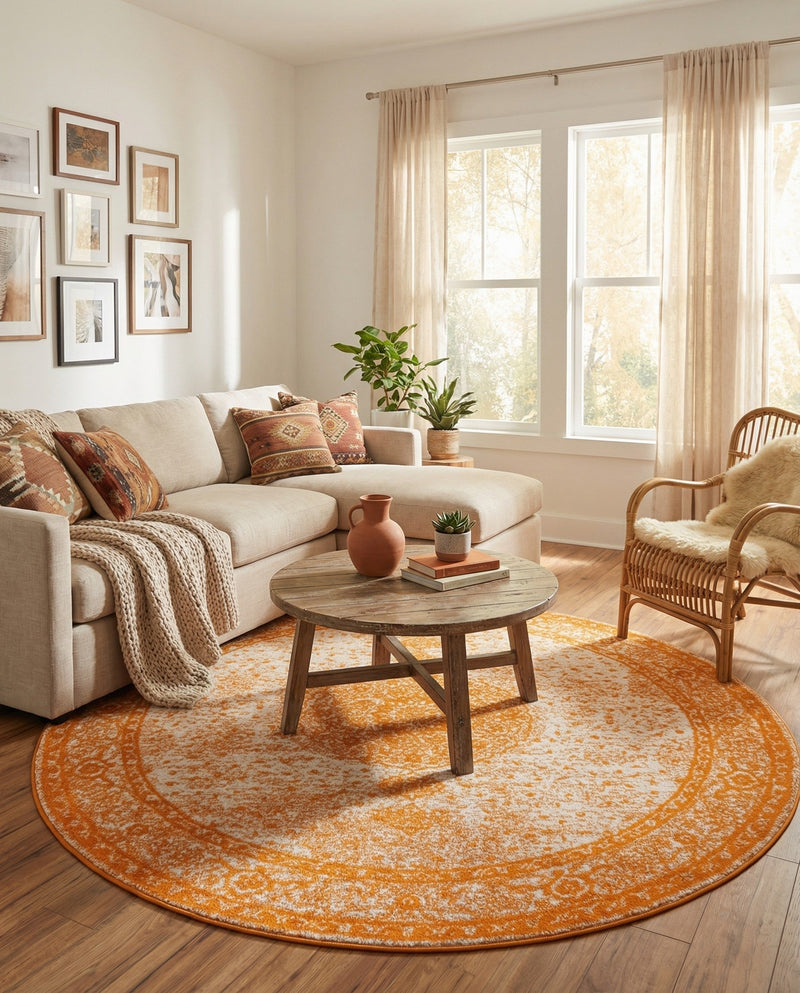 Dover Terrace Collection Area Rug - Marina (Orange) Round Orange  lifestyle 39