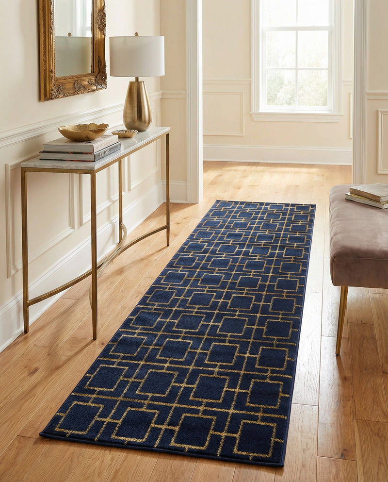 Hollywood Luxe Collection Area Rug -  Beverly (Navy Blue Gold) Runner Navy Blue Gold  lifestyle 63