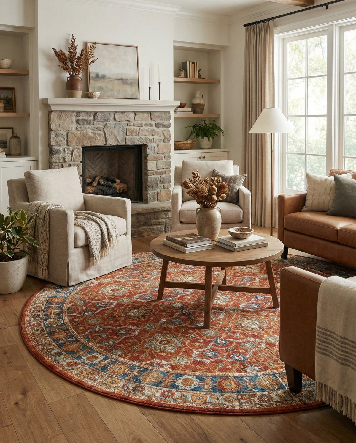 Patio Heritage Collection Area Rug -  Eden Round Antique Red  lifestyle 85