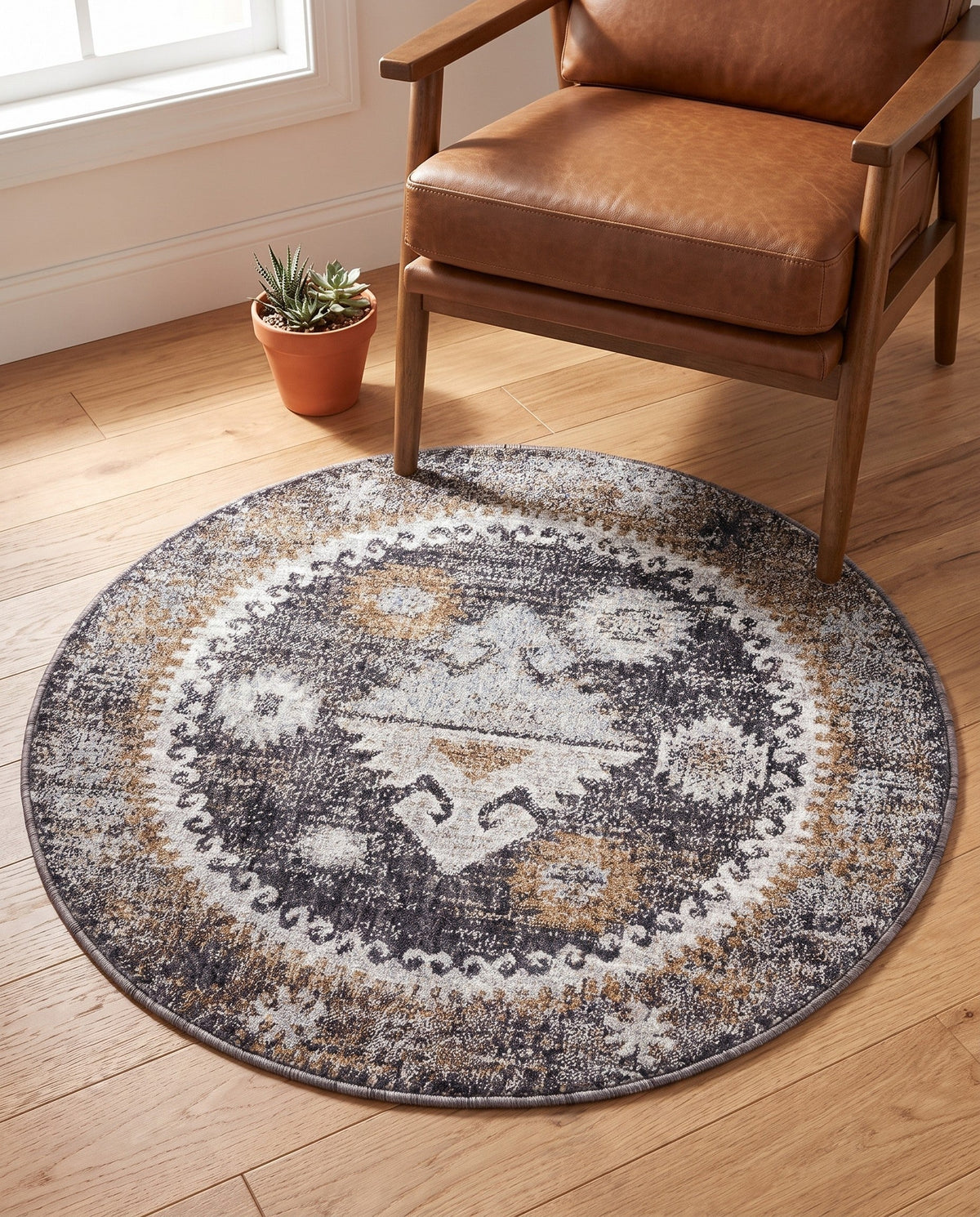 Desert Modern Eco Rug Series Collection Area Rug -  Mojave Round Charcoal Gray  lifestyle 98
