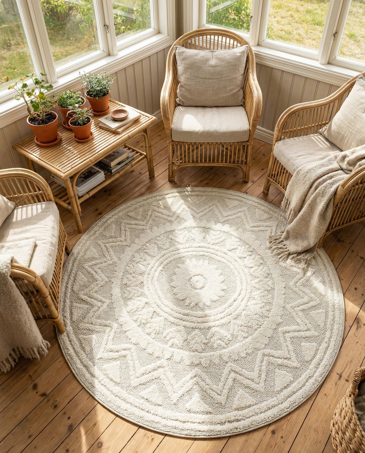 Sahara Chic Collection Area Rug -  Tangier Round Ivory  lifestyle 112