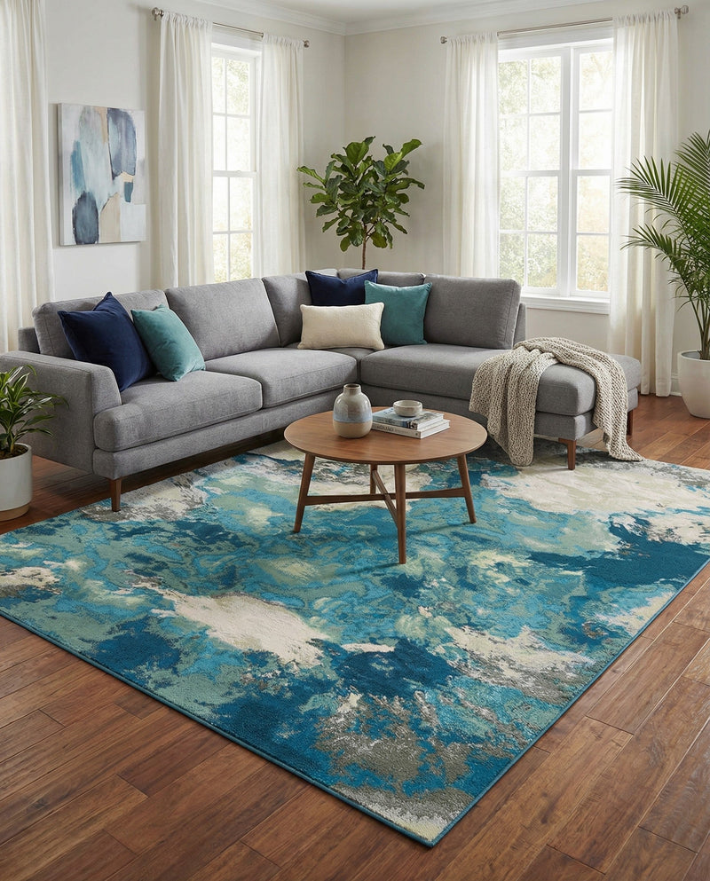Urban Terrace Collection Area Rug -  Gazebo Rectangle Blue and Ivory  lifestyle 21
