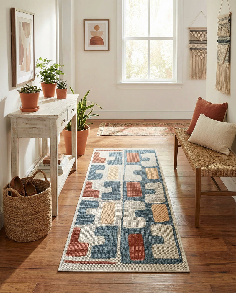 Coastal Terrace Collection Area Rug -  Sail Runner Ivory and Blue  lifestyle 55