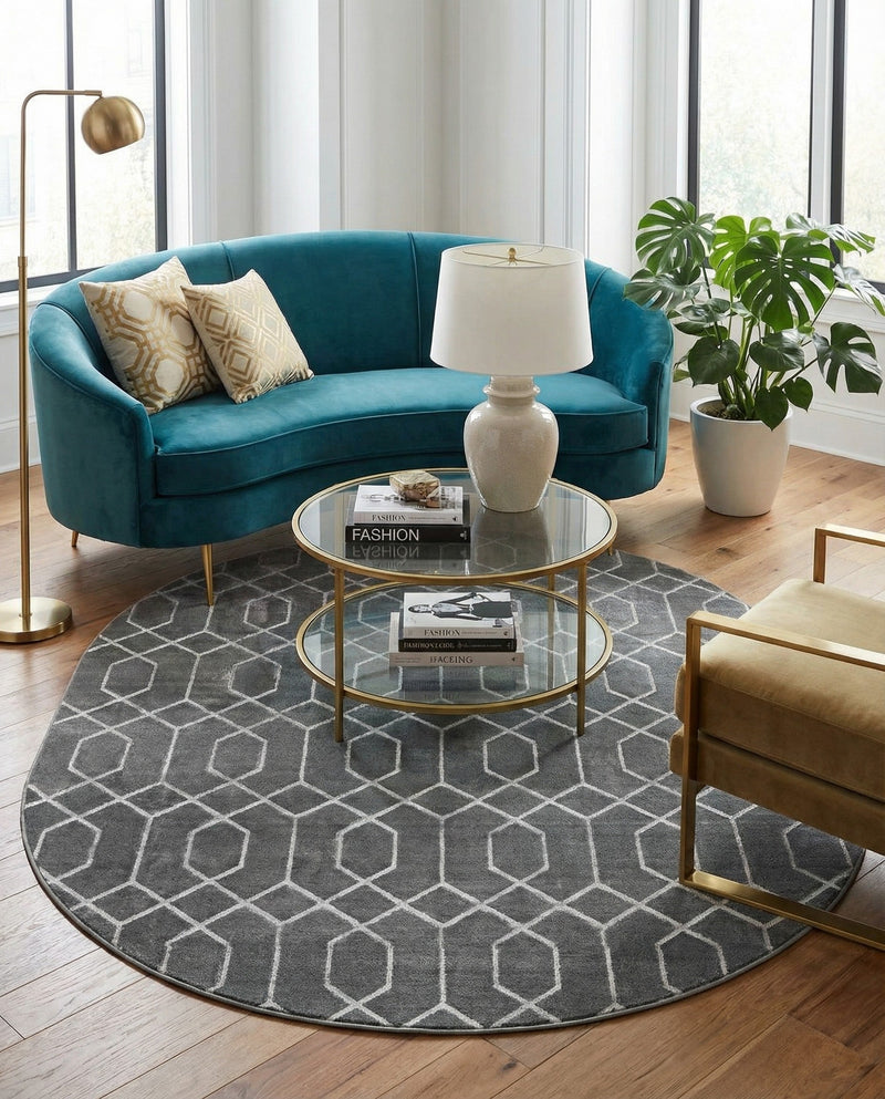 Hollywood Luxe Collection Area Rug - Sunset (Gray Silver) Oval Gray Silver  lifestyle 60