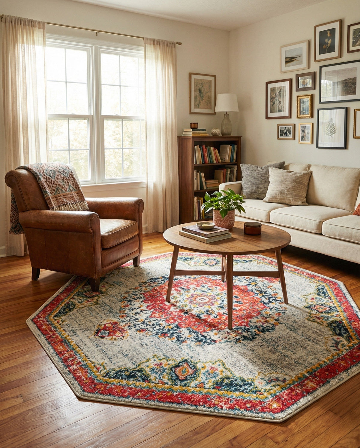 Brighton Terrace Collection Area Rug - Hove (Ivory) Octagon Ivory  lifestyle 114