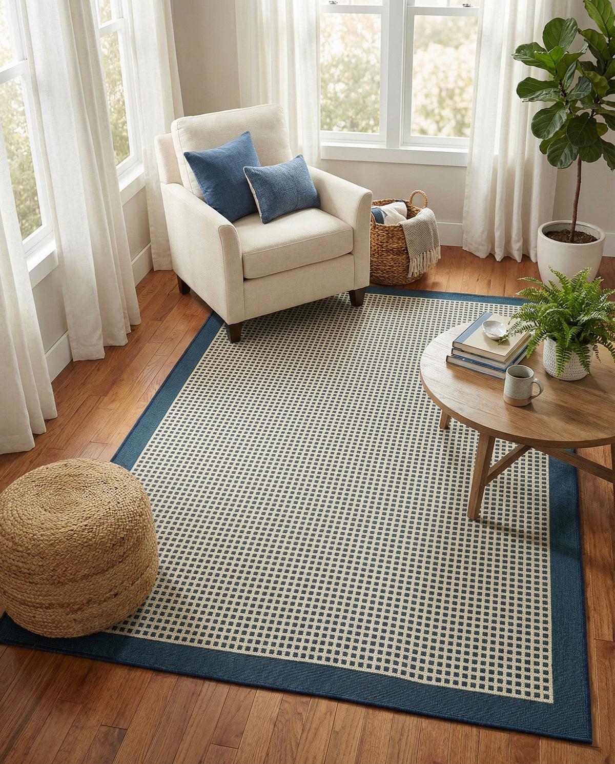Terrace Fringe Collection Area Rug - Oceanside Rectangle Navy Blue  lifestyle 7