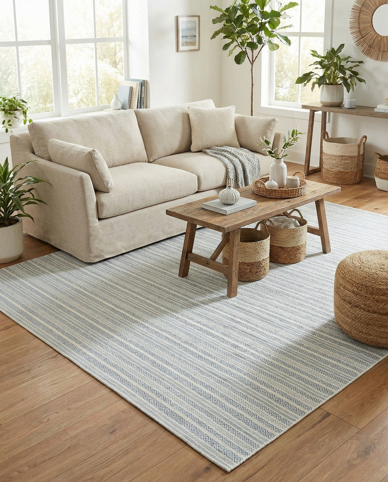 Seaside Stripes Collection Area Rug -  Boardwalk (Teal) Rectangle Teal  lifestyle 29