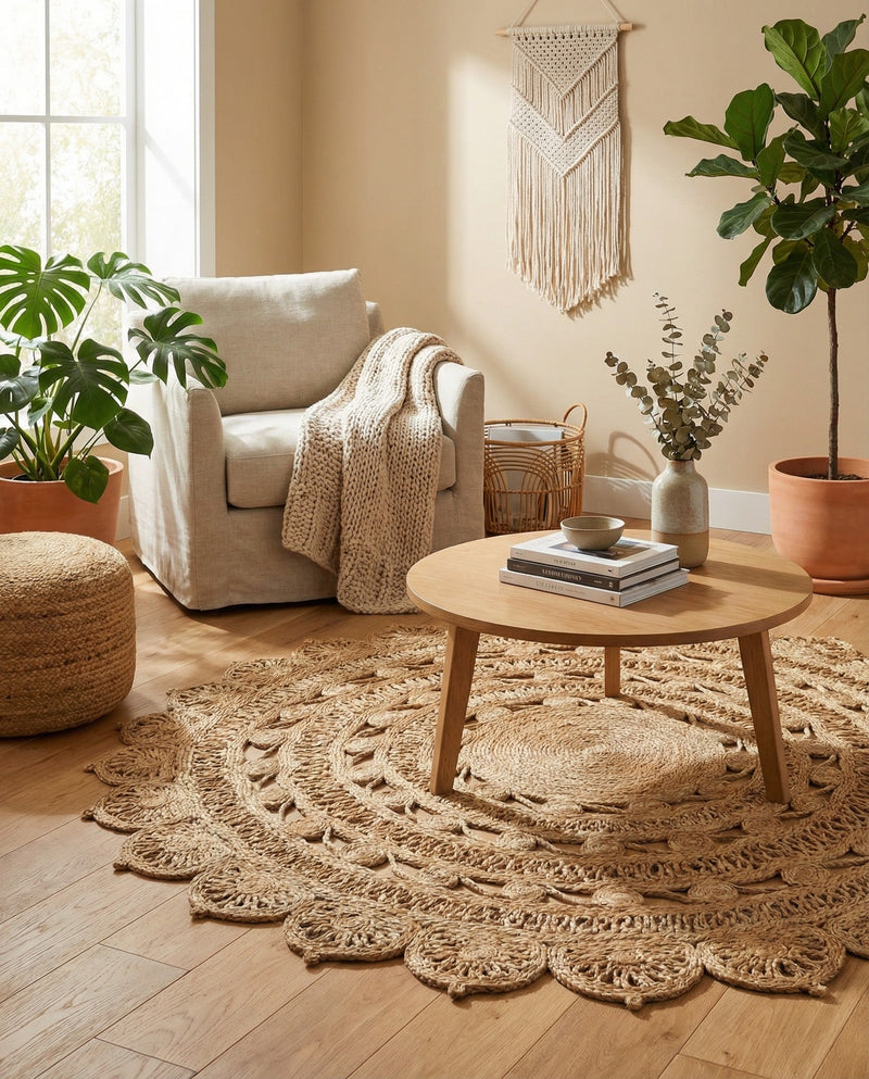 Woven Seaside Jute Collection Area Rug - Coastalhaven (Natural) Round Natural  lifestyle 14