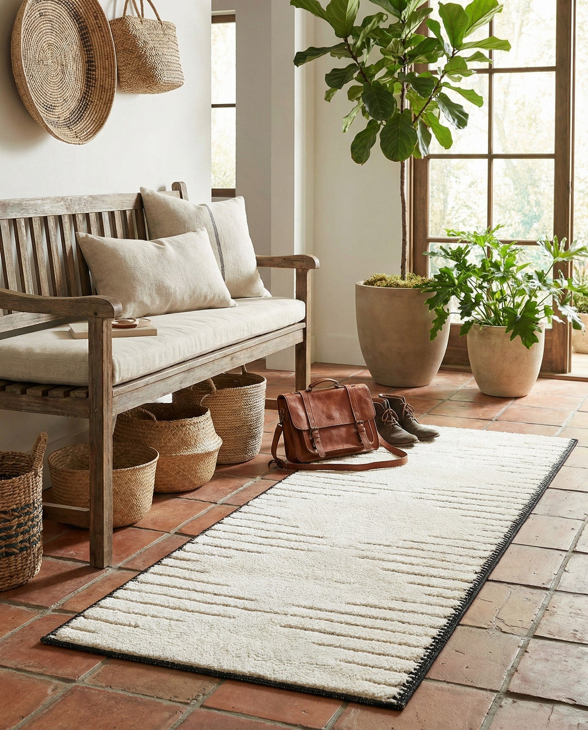 Monochrome Collection Area Rug -  Ash Runner Ivory White  lifestyle 124