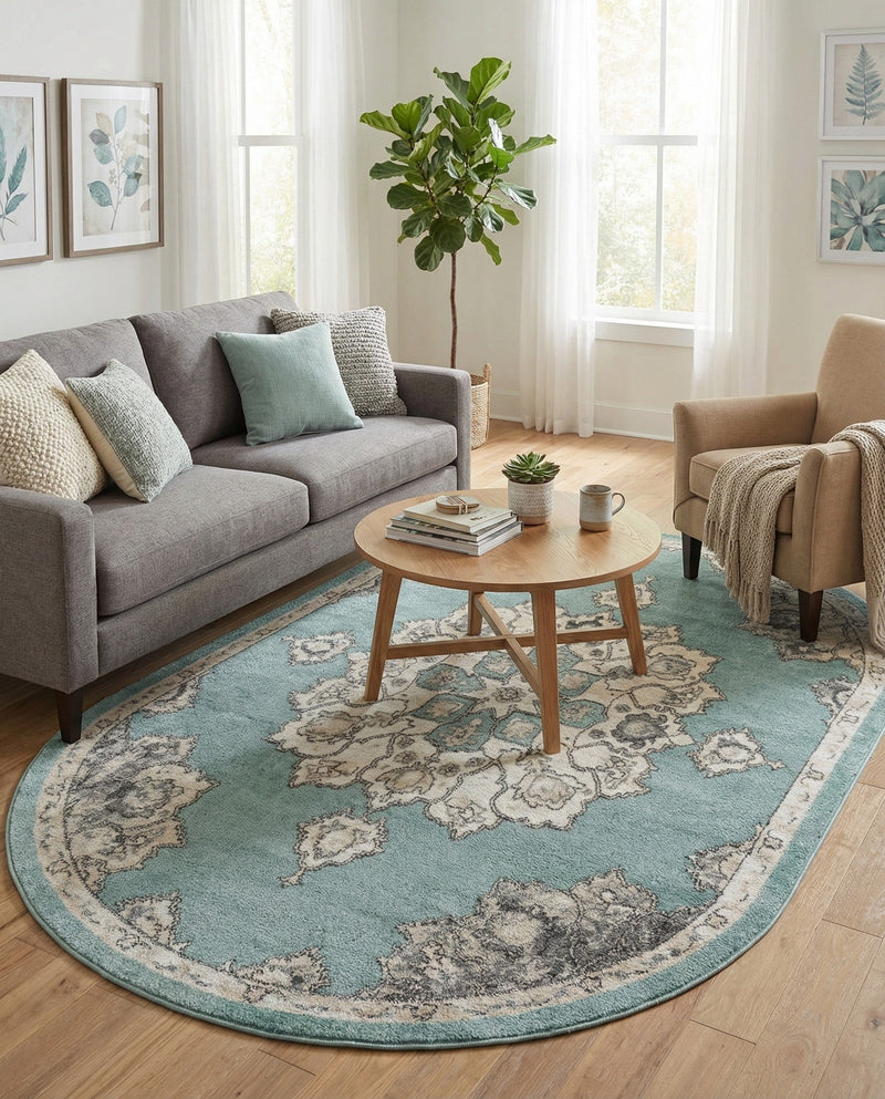 Beverly Grove Collection Area Rug - Melrose (Aqua) Oval Aqua  lifestyle 79