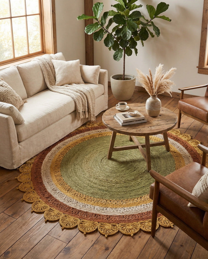 Woven Seaside Jute Collection Area Rug - Coastalhaven (Sunflower Yellow) Round Sunflower Yellow  lifestyle 20