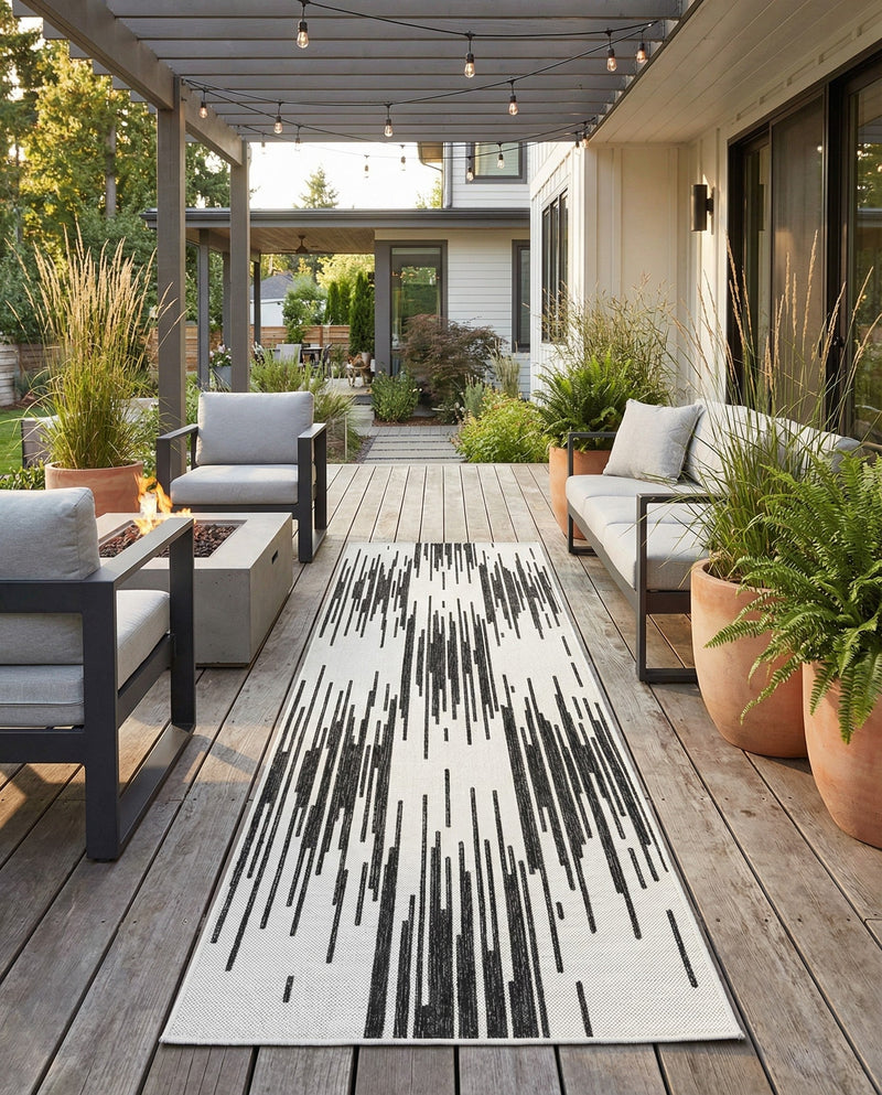 Urban Terrace Collection Area Rug -  Riverside Runner Black and White  lifestyle 37