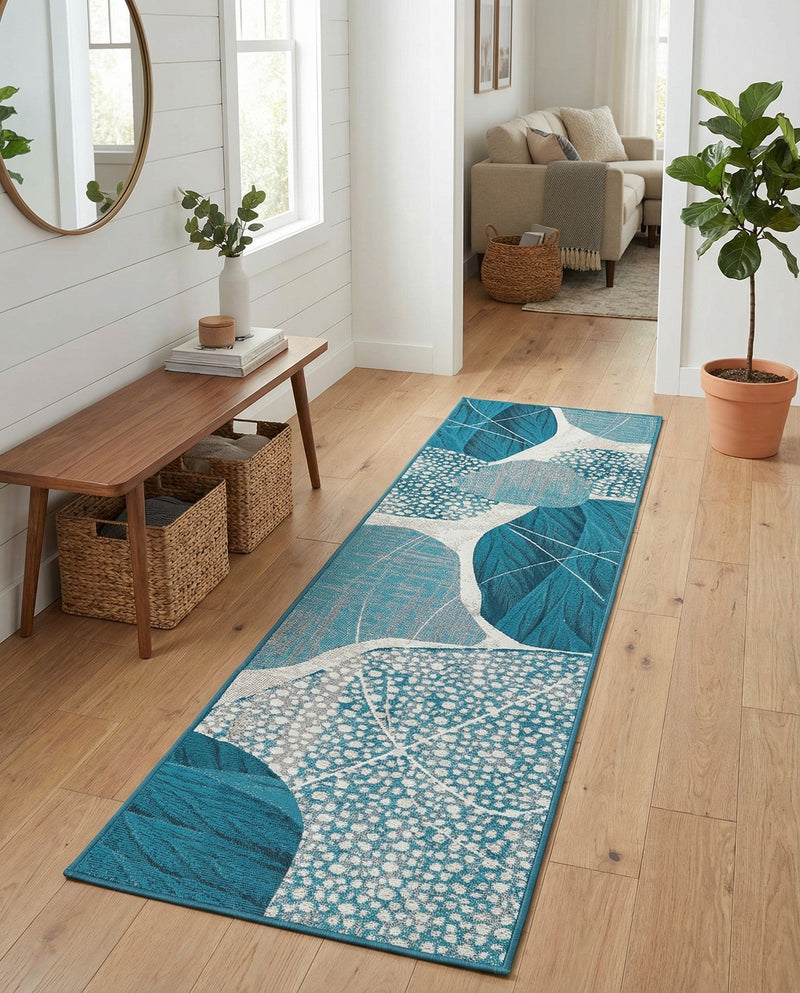 Urban Terrace Collection Area Rug -  Courtyard Runner Blue and Ivory  lifestyle 15