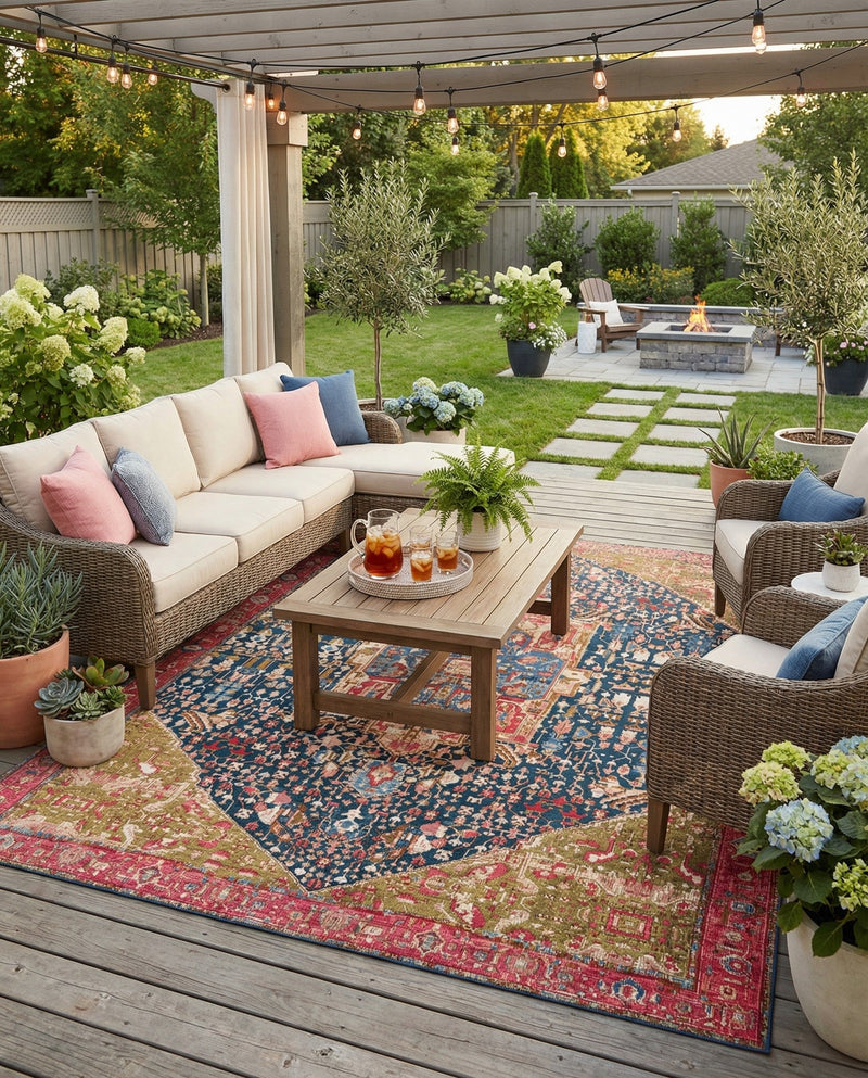 Patio Heritage Collection Area Rug -  Sanctuary Rectangle Multi  lifestyle 59
