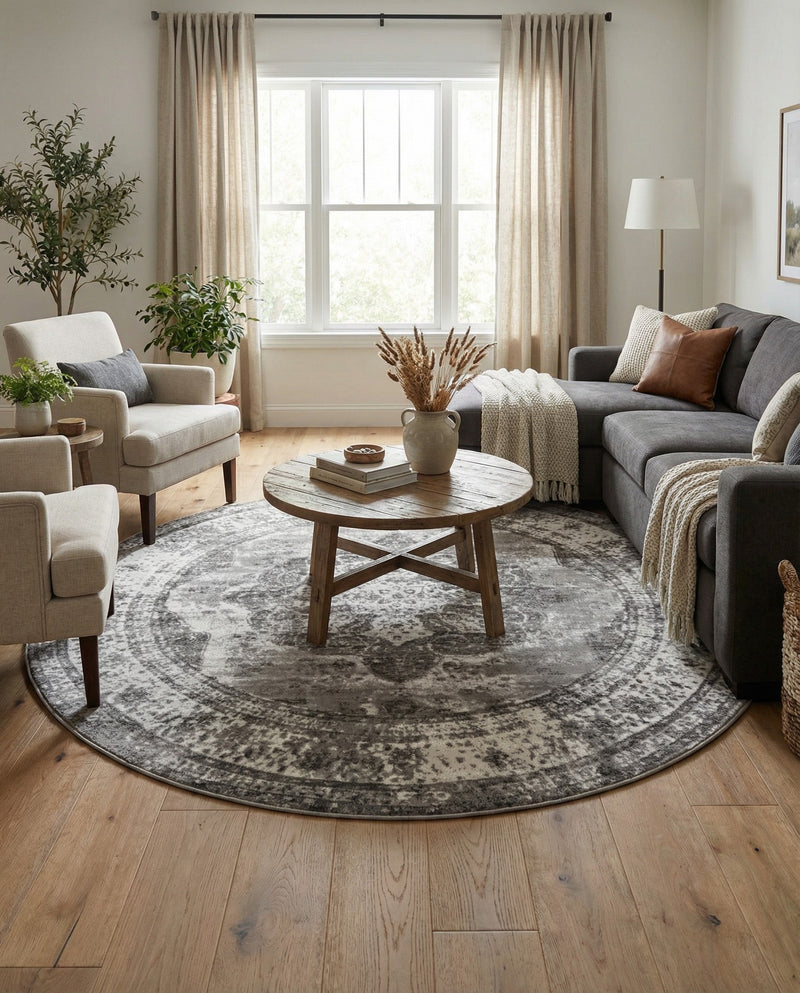 Riviera Elegance Collection Area Rug -  Menton (Gray) Round Gray  lifestyle 59